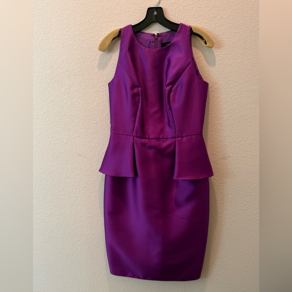 Carmen Marc Valvo Purple Sleeveless Peplum Midi Dress